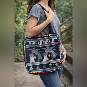 Authentic GUATEMALA Handcrafted Tote LAPTOP Shoulder Bag Zippered, Long Straps